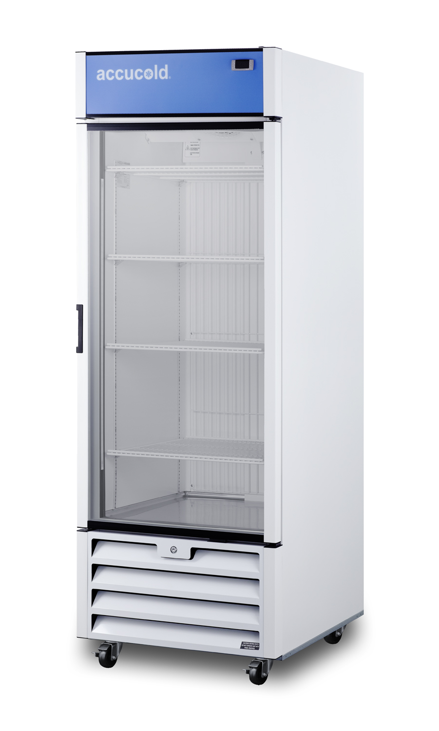 21.34 cu.ft. upright commercial display freezer with self-closing glass door, front lock, and white cabinet